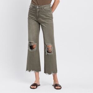 Vervet Beetle Olive Green High Rise 90s Vintage Crop Flare Jeans Size 27 Strigid